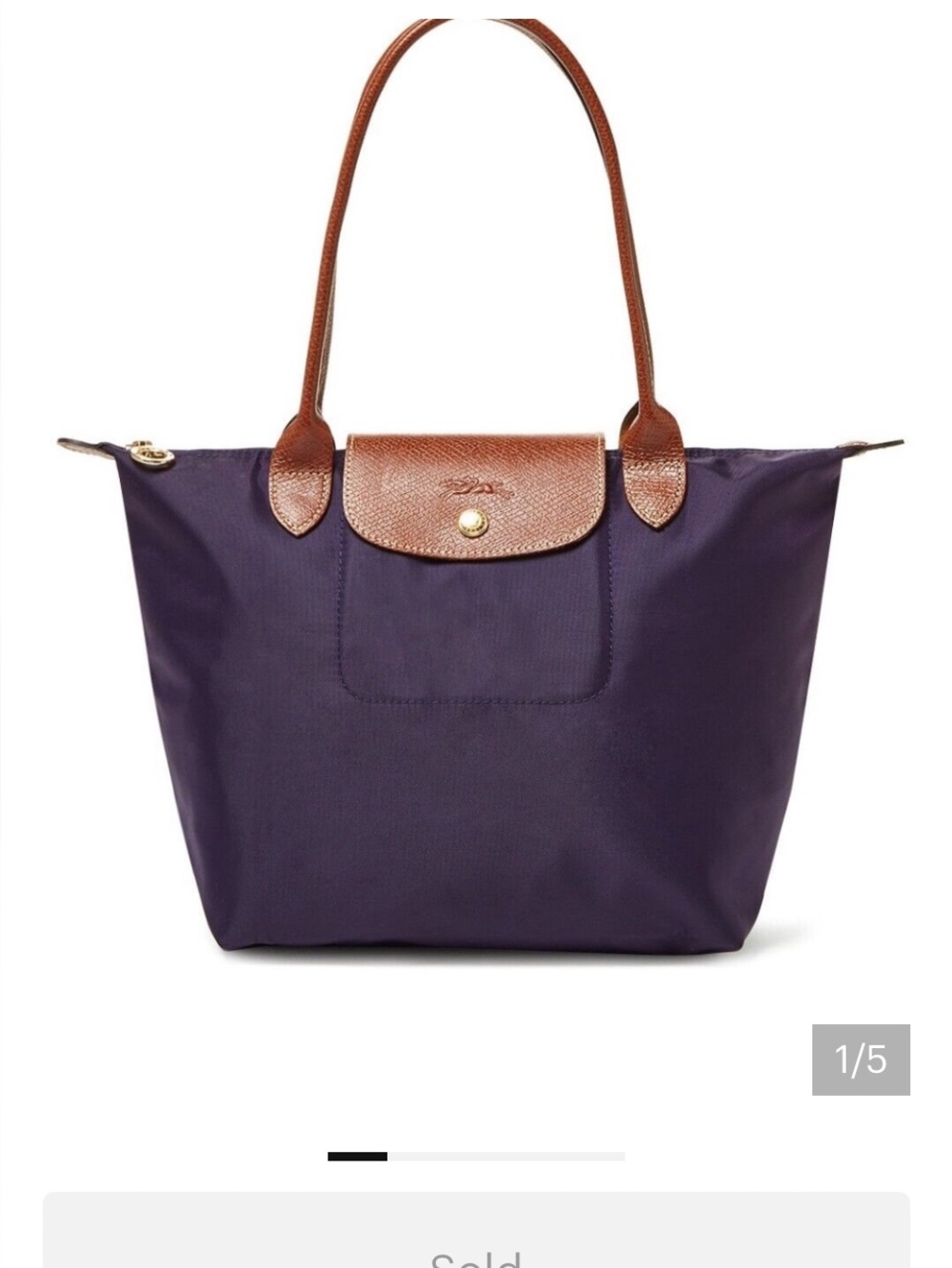 Authentic Longchamp Purple Tote with Brown Leather Handles made in France